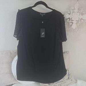 Adrianna Papell Black Blouse with Sheer Sleeves